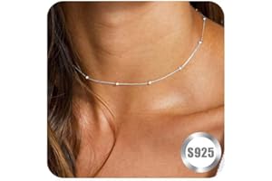 ZHESHY 925 Sterling Silver Necklace for Women Dainty Real Silver Chain Necklace Simple Thin Box Chain Beaded Chain Snake Chai