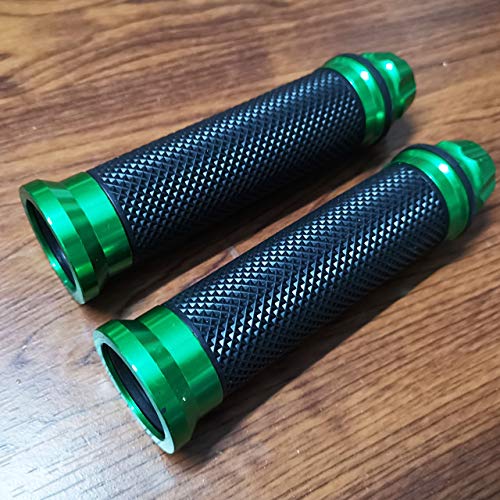 Yibid Motorcycle Universal Motorcycle Aluminum & Rubber Hand Grips for 7/8" 22mm Handlebar Sports Bike Chopper Cruiser Street Bike (Green Thruster Grips)