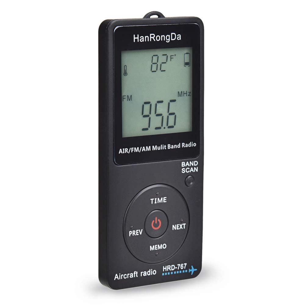Docooler HanRongDa HRD-767 FM/AM/AIR Multi Band Radio Aircraft Band Radio Receiver Blacklit LCD Display Lock Button with Headphones Lanyard Storage Bag