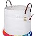 Cotton Rope Basket White 15x17 Woven Baskets with Handles | Round Laundry Basket, Clean Storage Baskets, Fun Toy Storage, Soft Blanket Basket