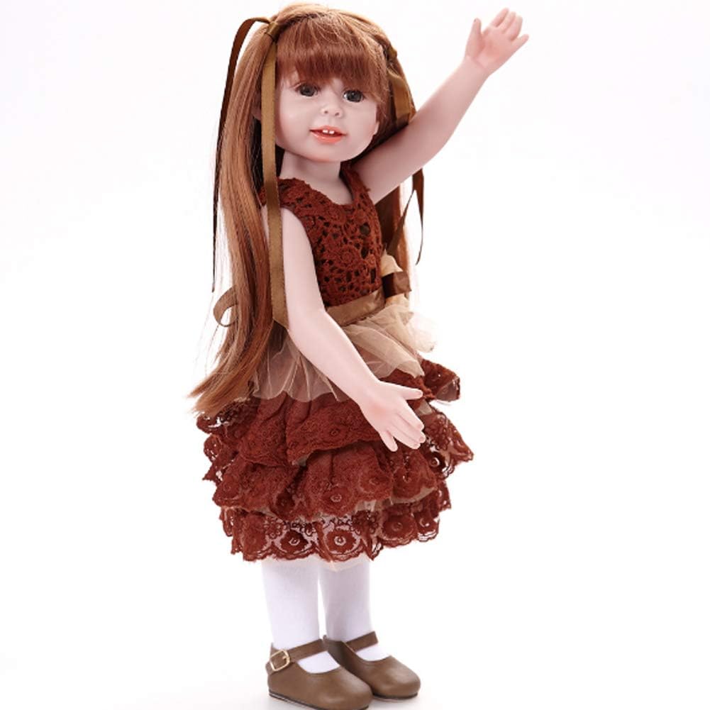 Prezzo JTYX DOLLS Simulazione Bambino Silicone Morbido rinato Bambola Ragazza con Capelli Lunghi Occhi castani Realistica Bambola Giocattoli Regalo di Compleanno per Bambini,Color1,45cm Offerte