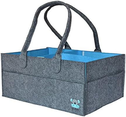 Wo Baby Diaper Organizer Caddy, Large Nursery Storage Bin for Diapers/Baby Wipes/Kids Toys, Portable Storage Basket for Car Travel (Dark Gray)