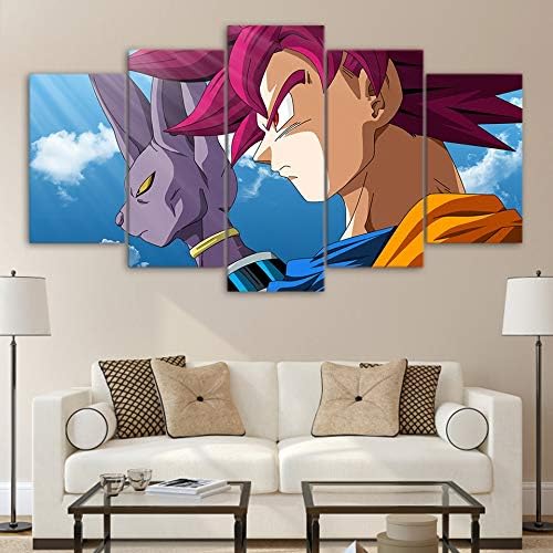GUUTOP Canvas HD Print Pictures Living Room Wall Art 5 Pieces Beerus Goku Painting work Super Saiyan Dragon Ball Poster Home Decor-frame