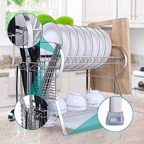 MICOE Stainless Steel Dish Drain Drying Rack with Cutting Board Holder 2 Tier Large Capacity H-WDG2002