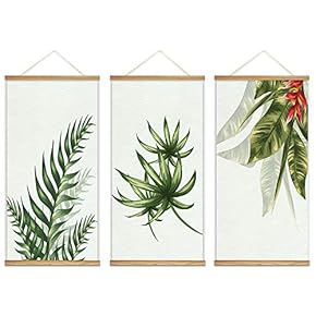 Hanging Poster with Wood Frames Beautiful Green Plants Home Wall Canvas Prints Ready to Hang - 18"x36"x3 Panels