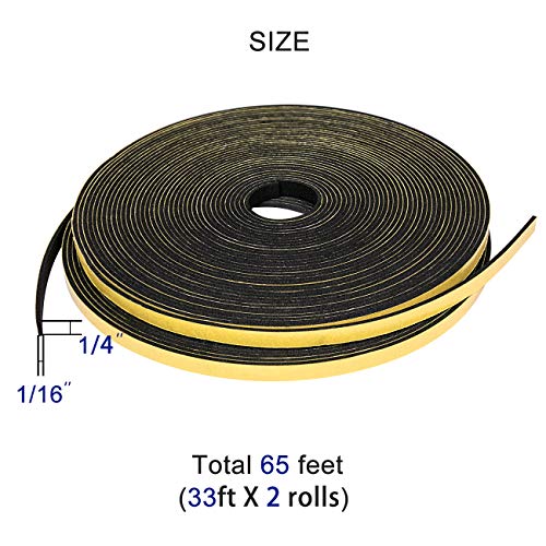 Weather Stripping (.25) 1/4 Inch Wide X 1/16 Inch Thick Black, Thin 15mm Foam Seal Gasket Tape