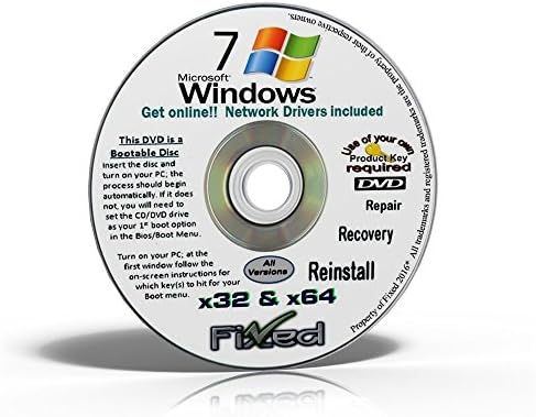 Recovery disc compatible w/ WINDOWS 7 Disc All Versions 32 and 64 bit *NOW* w/Network Drivers~Free Tech Support till your happy.