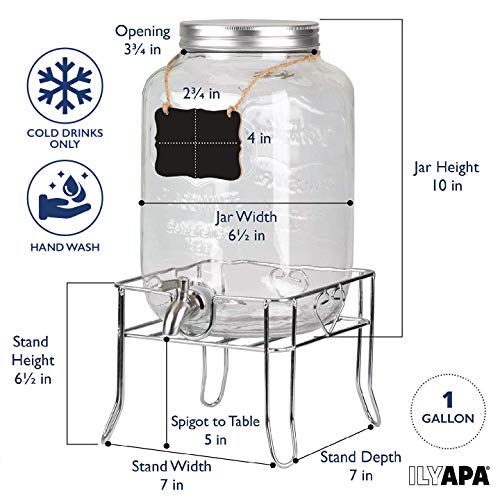 image for Ilyapa Outdoor Glass Beverage Dispenser with Sturdy Metal Base, Stainl