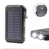 20000mAh Solar Power Bank Solar Charger Waterproof Portable External Battery USB Charger Built in LED light with Compass for iPad iPhone Android Cellphones (Black)