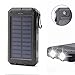 20000mAh Solar Power Bank Solar Charger Waterproof Portable External Battery USB Charger Built in LED light with Compass for iPad iPhone Android Cellphones (Black)