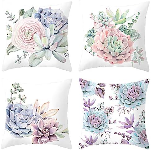 Heyhousenny Decorative Throw Pillow Covers,4 Packs Square Throw Pillow for Chair, Deco Indoor,18 x 18 inches (Succulent Plant)