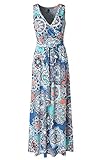 Zattcas Womens Bohemian Printed Wrap Bodice Sleeveless Crossover Maxi Dress (Medium, Blue White)