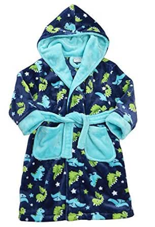 Niño DINOSAURIO Estampado Entero Bata Con Capucha Polar Albornoz tallas
