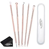 Mudder Blackhead Remover Kit, Pimple Comedone Extractor Tool Whitehead Popping Acne Removal Kit, Anti-microbial Double-side 5 Pieces with Cleaning Cloth (Rose Gold)
