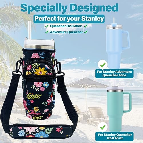 Water Bottle Carrier with Phone Pocket for Stanley Quencher 40oz