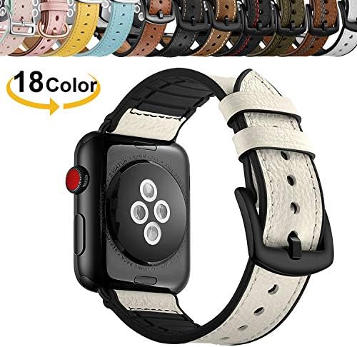 Chok Idea Leather Watchband Compatible With Apple Watch Strap 40mm 38mm,Sport Hybrid Style Silicone Leather Sweatproof Band With Secure Metal Buckle Replacement for iWatch Series 4 3/2/1,Creamy White