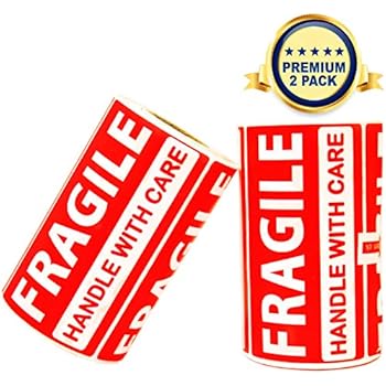 Fragile Stickers Handle with Care - 2 Rolls 500 Labels in Total - 3.5 x 2 inches - Warning Sticker Tags for Shipping, Moving Boxes, Luggage, Glass, Suitcases - Tag Label (Fragile 2 Pack)