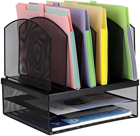 TOROTON Mesh Desktop File Sorter Organizer, Desk File Tray Organizer with Double Tray and 6 Upright Sections