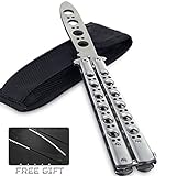 Butterfly Knife Trainer,Stainless Steel Blunt Practice Balisong Dull Pocket Training Knives Tool (steel color)