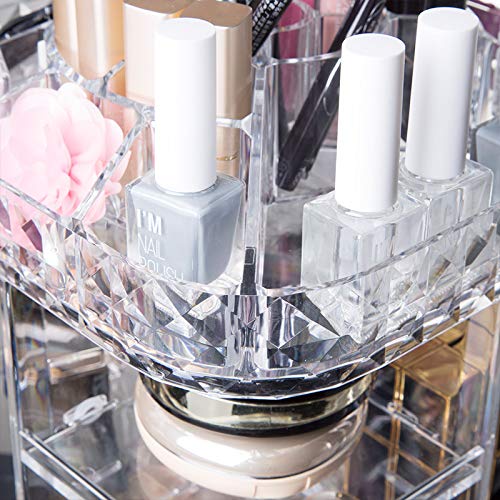 360 Lazy Susan Makeup Organizer, Square Bathroom Shelf Revolving Countertop Tower Display Case Cosmetic Storage Holder, Crystal Clear
