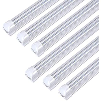 8FT LED Light Fixtures 72W, 8FT LED Shop Light 6000K Cool White Dual Side T8 V-Shape Integrated 8 Foot LED Tube Lights(150W Fluorescent Light Equivalent), 8640Lm, Clear Cover (6 Pack)