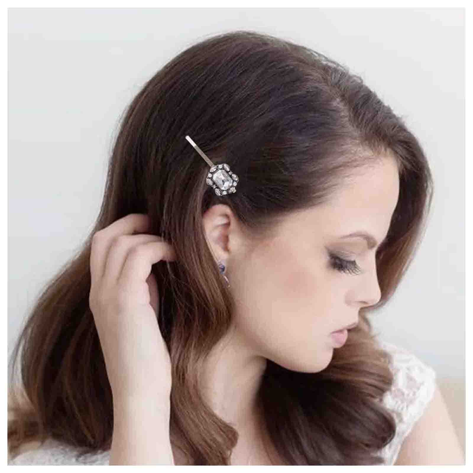 Cimenexe Bohemian Square Crystal Hair Clip Pearl Hair Pins Rhinestone Hair Pin Clips Gold Pearl Bobby Pins Barrettes Paved Cz Hair Barrette Bridal Hairpin Headwear Wedding Hair Accessories