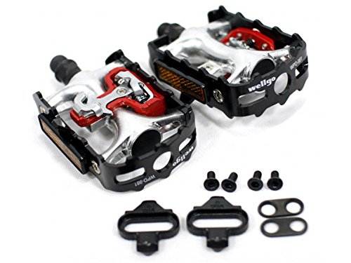 Wellgo WPD-981 pedals with toe clips, straps, and cleats Red/Black - Ideal Spinning and Cycling