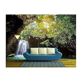 Deep Forest Waterfall in Kanchanaburi, Thailand - Removable Wall Mural | Self-Adhesive Large Wallpaper - 66x96 inches