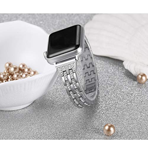 Secbolt Bling Bands Compatible Apple Watch Band 38mm 40mm iWatch Series 3, Series 2, Series 1, Diamond Rhinestone Metal Jewelry Wristband Strap, Silver