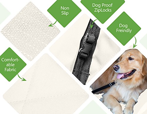 Luxury Quilted Large pet Seat Cover with Pet Seatbelt & Silicone Food Bowl, Machine-Washable & Scratch-Proof Car-Seat Protectors for Dogs waterproof pet seat covers by CaringEver (tan)