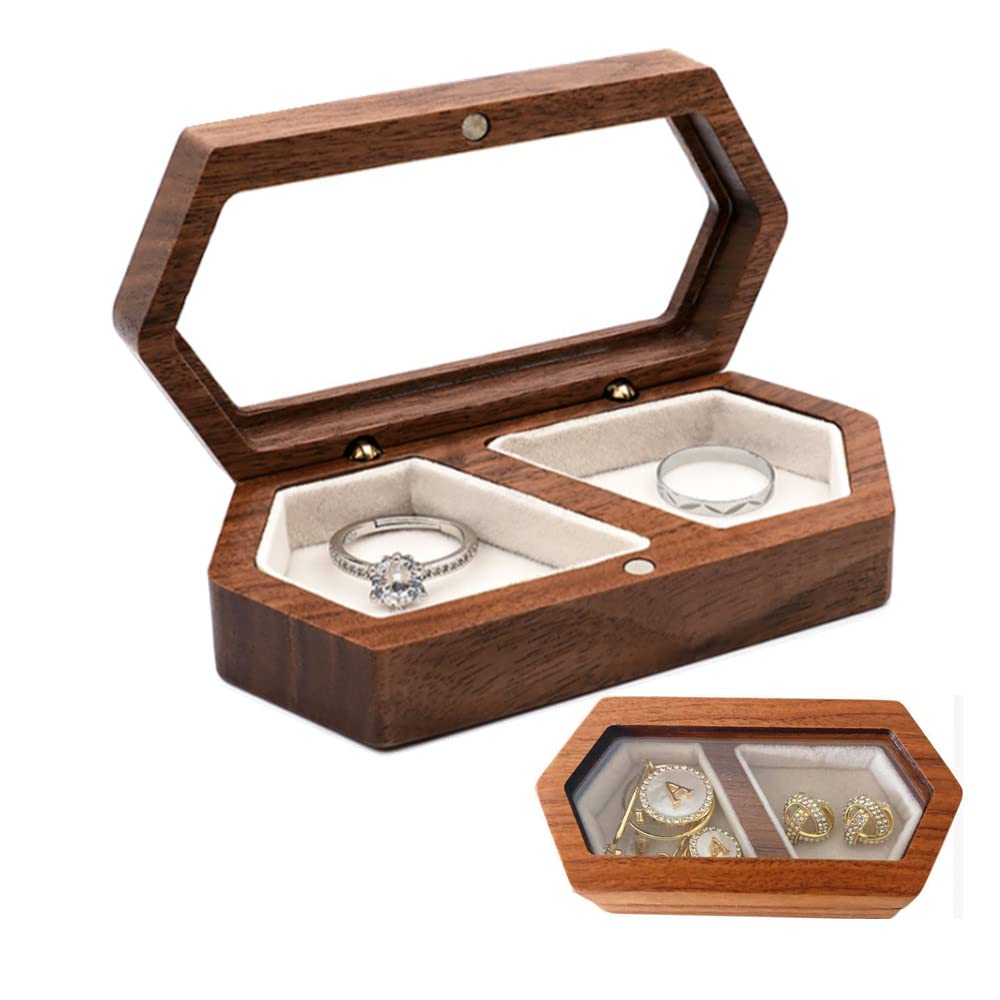 Photo 1 of molchagar Ring Box for Wedding Ceremony, Wooden Ring Bearer Box, Velvet Ring Box for Propsal, Jewelry Display Box for 2 Wedding Rings, Valentine Gift Box