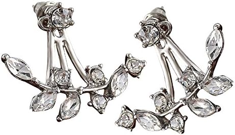 LuminosityLux Fashion Leaf Crystal Ear Stud Earrings Earring (Silver)