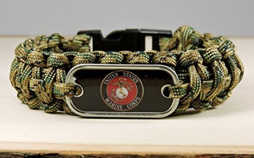 Multi-Camo, King Cobra Weave, 550 Lb Paracord Survival Bracelet with a U.S. Marine Corps Dog Tag and Black Buckle. (Thank you for your service) Created by a U.S. Veteran