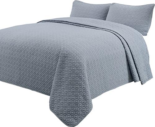 Allyson Twin/Twin XL Size Bed 2pc Quilted Bedspread Stone Blue Color Bed Cover Set, Thin Extra Light weight and Oversized coverlet