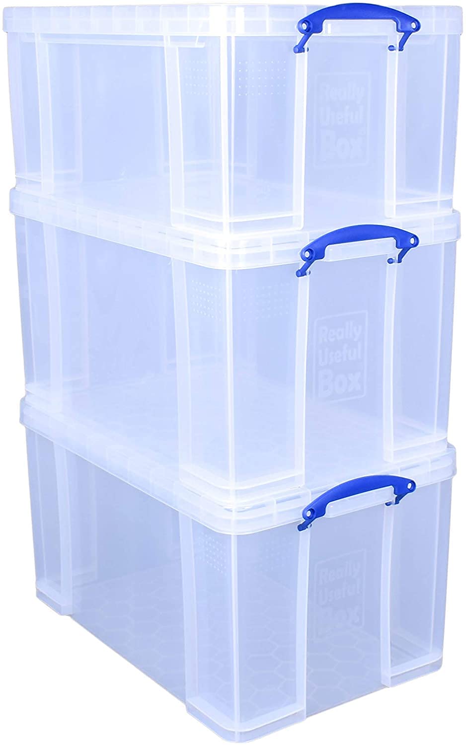 Really Useful Box Plastic Storage (Bonus Pack of 3) 2 x 84 Litre + 1 x 64 Litre Clear