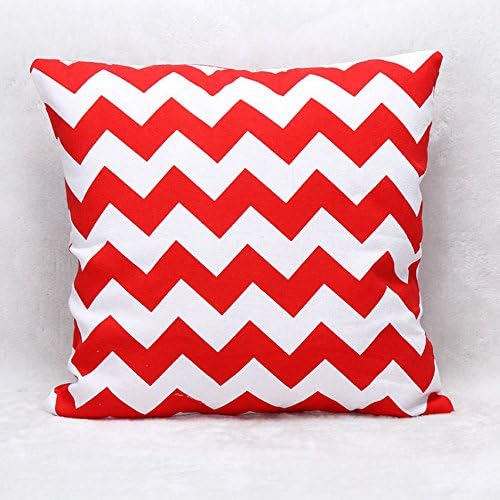 Xiudou Store 45cm x 45cm Stripe Home Decor Cotton Cushion Cover Pillow Case Zig Zag Wave (Red)