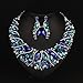 Hamer bridal Link Costume jewelry Crystal Choker Pendant Bib Statement Chain Charm Necklace and Earrings Sets (Blue)