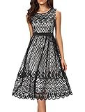 Noctflos Women's A Line Lace Cocktail Wedding Party Midi Swing Tea Dress Black XXL