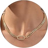 Funsanny Gold Necklace for Women - Chunky 14K Gold Plated Chain Necklace Cuban Link Paperclip Chain Herringbone Statement Choker Necklace for Women Simple Trendy Jewelry Gifts
