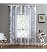 LinenZone - English Rose Design - Lace Semi Sheer Voile Curtain Panels - Rod Pocket with Attached...