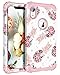 LONTECT for iPhone XR 2018 Case Floral 3 in 1 Heavy Duty Hybrid Sturdy High Impact Shockproof Rugged Protective Cover Case for Apple iPhone XR 6.1, Pineapple/Rose Gold