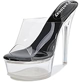 Fantoesay Women's Clear Super High Heeled Sandals Platform High Heels Transparent Stiletto Slip on Shoes