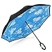 Rainlax Inverted Umbrella Double Layer Windproof Anti UV Protection Umbrellas for Car Rain Outdoor with C-Shaped Handle(Sky Blue)
