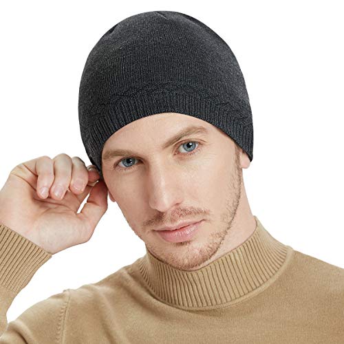 Bodvera Mens Winter Warm Knit Beanie Hats Tactical Fleece Plain Toboggan Ski Skull Cap, (Carbonarius) - Thumbnail 2