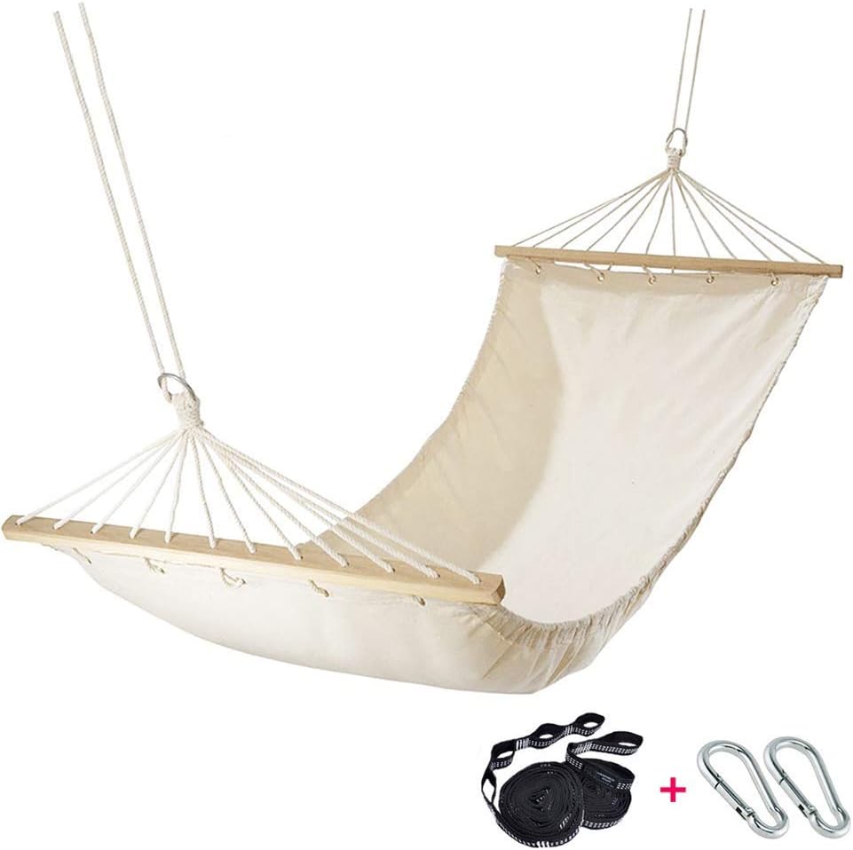 LBBGM Hamaca Doble de algodón con Barra separadora, Hamaca para Acampar