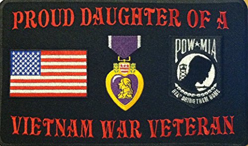 PROUD DAUGHTER OF A VIETNAM WAR VETERAN PURPLE MEDAL HEART POW MIA USA Flag IRON ON PATCH