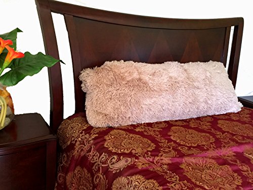 Luxurious Faux Fur Body Pillow Cover with Long Hair, Removable with Sturdy Zipper Closure, Ultra Soft, Fit up To 20 X 54 Body Pillow (Choice of Black, Off White, Pink, Turquoise and Caramel) (CARAMEL) - Thumbnail 5