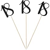 Black Glitter 18th Birthday Centerpiece Sticks, 12-Pack Number 18 Table Topper Anniversary Party Decorations