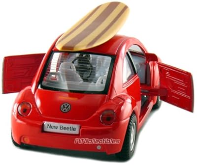 12 pcs in Box: 5" Volkswagen New Beetle with Surfboard 1:32 Scale (Black/Green/Red/Yellow)
