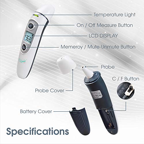 Baby, Children's, Adult Ear and Forehead Digital Thermometer - Temporal Electronic Infrared, Dual F & C Temperature Mode, Fast 1 Second Read, for Infants, Babies, Kids & Adults, Ear Termometro